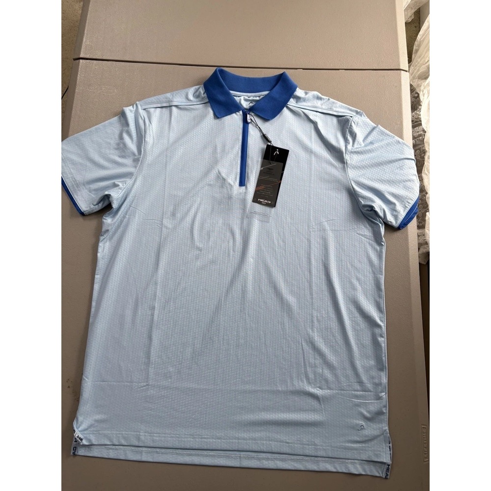 New HEAD Men's Large Polo Shirt Blue Quarter Zip UV Protection Tennis Golf - Picture 6 of 11
